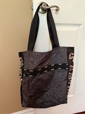 PINK Victoria's Secret Black Heather Tote with Logo Trim